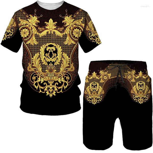 Survêtements pour hommes Vintege Style baroque Impression 3D Hommes Survêtement Mode Motif doré T-shirts / Shorts / Ensembles Hip Hop Homme Streetwear Vêtements