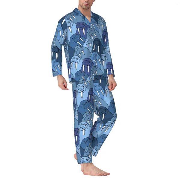 Survêtements pour hommes Wall of Walrus Ensemble de pyjama à manches longues avec pantalon en flanelle de coton et manches longues