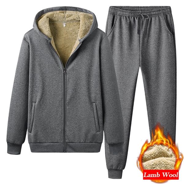 Survêtements pour hommes Costume de sport chaud Hommes 2 pièces / Set Sportsuit d'hiver Sweats à capuche thermiques Ensembles de survêtement en polaire coupe-vent Gym Run Sportswear M-4XL 220914