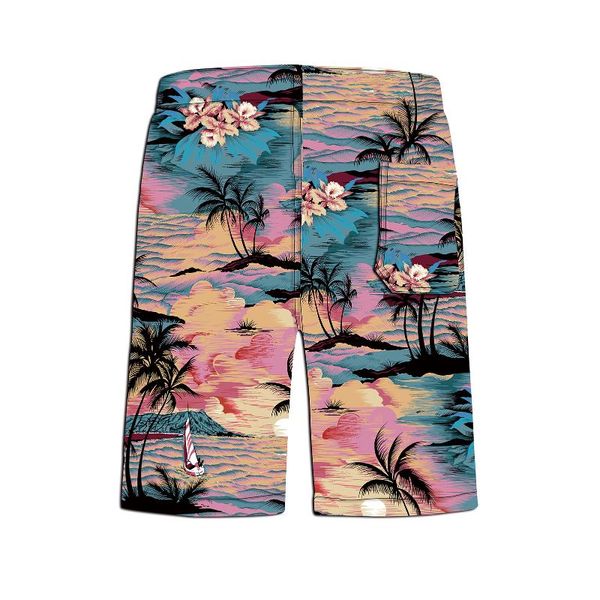 Survêtements pour hommes Conception de prix de gros Coucher de soleil romantique Écologique Personnalisé Rose Noix de coco Plage Imprimé Hawaiian Shirt Shorts ManMen's