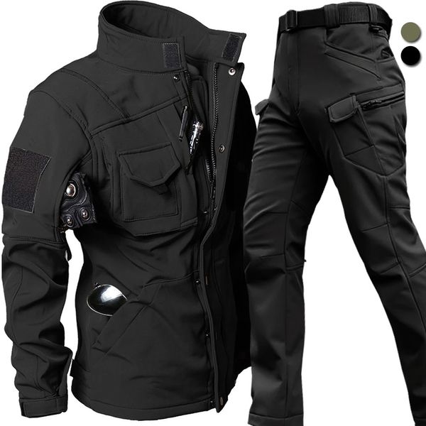 Survêtements pour hommes Coupe-vent imperméable Biker Costume Hommes Veste Tactique Pantalon Ensembles Hiver Peau De Requin Militaire Soft Shell Uniforme Chaud Polaire Manteaux 231023