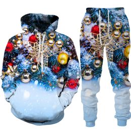 Survêtements pour hommes Hiver Noël Hommes Femmes Sweats à capuche Set Streetwear Casual Pull Costume Lâche Jogging Survêtement 3D Sweat-shirts imprimés Pantalons longs 221114