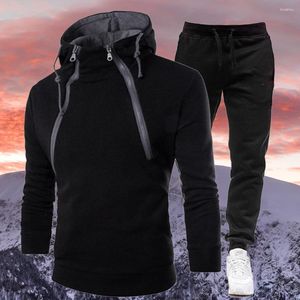 Parcours masculins Hiver Fashion Men Suit Sweat à capuche extérieure Pantalons de survêtement décontracté Pullover Sport Fleep Warm Jogging