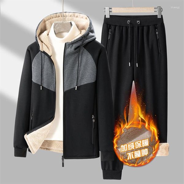 Chándales para hombres Conjuntos de lana de invierno Hombres Trajes gruesos cálidos Tallas grandes 6XL Chándal Pantalones de jogging Sudadera con capucha con cremallera grande