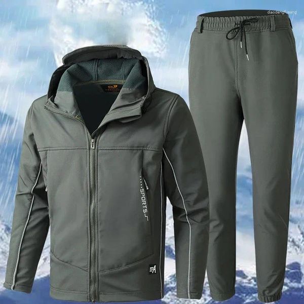 Survêtements pour hommes hiver rembourré chaud costume résistant aux taches grandes poches imperméable et oléofuge veste de poinçonnage bandes réfléchissantes de nuit