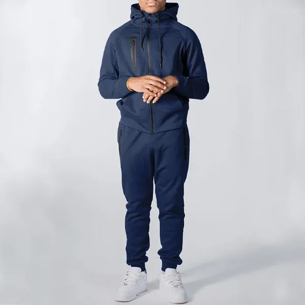 Survêtements pour hommes Costumes d'hiver Imprimer Design Sport Survêtement Jogging Costume Slim Fit Chaud Pantalon de survêtement en polaire et sweat à capuche Ensemble 2 pièces