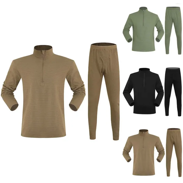 Chándales para hombre, traje de dos piezas transpirable cálido de invierno, cuello levantado, suéter con media cremallera, pantalones, conjunto de ropa interior térmica