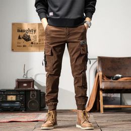 Survêtements pour hommes flétris pantalons de vêtements de travail à la mode avec coupe élastique et leggings lourds ébouriffés beau militaire américain