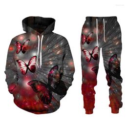 Heren Trainingspakken Vrouwen Tweedelige Set 2022 3D Vlinder Print Hoodies Broek Pak Vrouwelijke Vrijetijdszweet Plus Size Kleding Voor Vrouwen