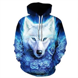 Survêtements pour hommes Pull décontracté de sport pour femmes / hommes Sweat à capuche de sport en vrac Bleu Rose Wolf Sweat-shirt imprimé 3D S-XXXL Sweat à capuche Automne Hiver Brossé Z230720