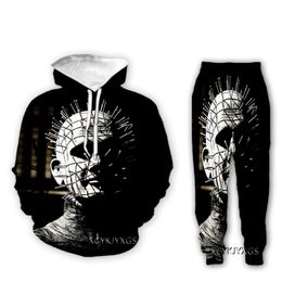 Tracksuits voor heren Xinchenyuan Men/Women Hellraiser Pinhead 3D Gedrukte kleding Lange mouw mode sweatshirt hoodies Sportbroek Z62men's