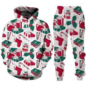 Survêtements pour hommes Y2K EST Noël 3D Imprimer Sweat à capuche / Costume drôle Père Noël Année Carnaval Fête Survêtement Ensemble Hommes Noël Streetwear Vêtements