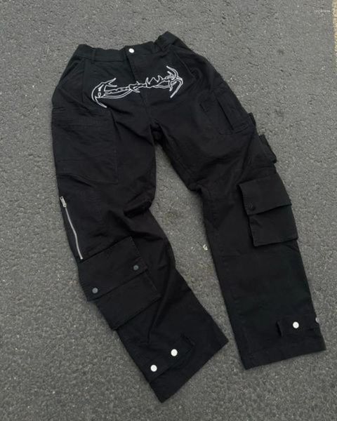 Chándales para hombres Y2k Jeans Harajuku Hip Hop Retro Negro Multi Bolsillo Pantalones Cargo Hombre Punk Gótico Baggy Pantalones de pierna ancha Streetwear