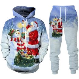 Survêtements pour hommes Année Joyeux Noël 3D Sweat à capuche / costume imprimé mode sweat-shirt pantalon survêtement ensemble hommes drôle fête streetwear vêtements hauts 231117