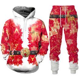 Chándales para hombres Ropa del año Hombres / Mujeres Divertido Santa Claus Conjunto de chándal con estampado 3D Moda Pareja Trajes Fiesta de Navidad Sudadera con capucha / Pantalones / Traje 221128