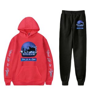 Heren tracksuits je leugen in april hoodie suit casual kleding anime geprinte pullover broek modestijl tweedelige personalisateurs's