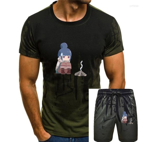 Chándales para hombre, camisetas de manga corta Yuru Camp Campfire Rin, camiseta de algodón con cuello redondo para hombre, camisetas casuales de verano, ropa de calle