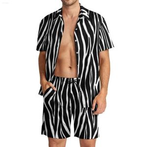 Survêtements pour hommes Zebra Print Hommes Ensembles Noir et Blanc Stripes Casual Shorts Summer Fashion Beach Shirt Set Design à manches courtes Big Taille S 869