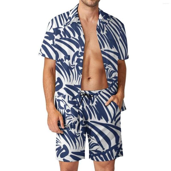 Chándales para hombre Zebra Stripe Navy Men Sets Abstract Fun Animal Casual Shirt Set Hawaii Fitness Outdoor Shorts Summer Print Suit 2 piezas