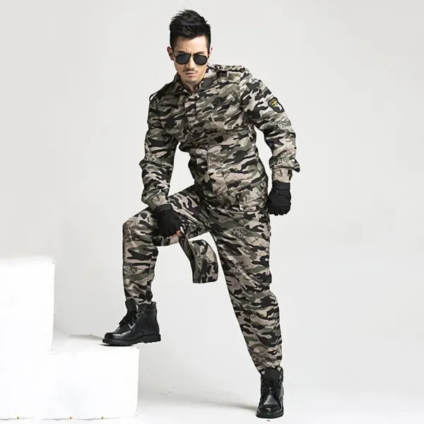 Suits-survêtement masculins Zipper Men tenue Multi poches Camouflage Impression de travail Pantalage de formation