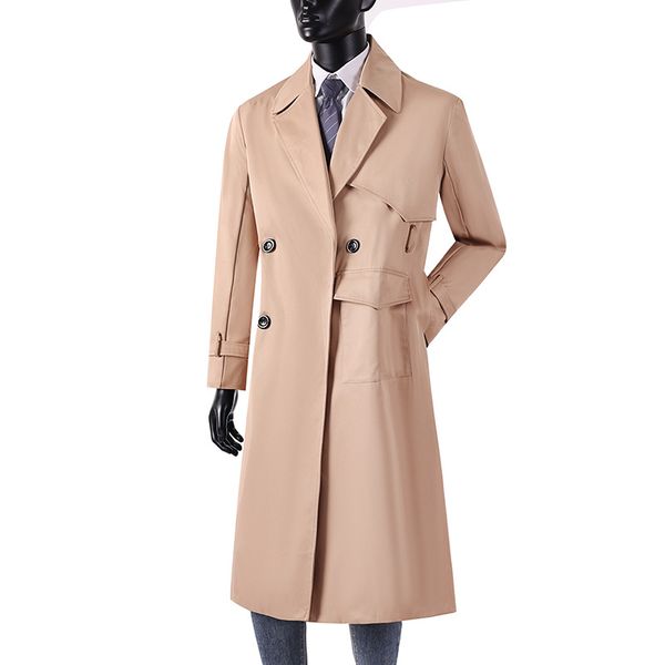 Trench-Coat à revers pour hommes, Streetwear, grande poche, printemps-automne, affaires, vêtements d'extérieur vintage, coupe-vent avec ceinture, M-6XL