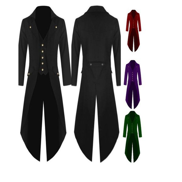 Trench homme nouvelle mode Steampunk Vintage Tailcoat veste gothique redingote hommes simple boutonnage léger long