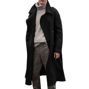 Heren Trench Coats 2021 Fashion Men Casual Business Coat Solid Overcoat Male Punk Style Lange mouwen Turn-Collar Jacket
