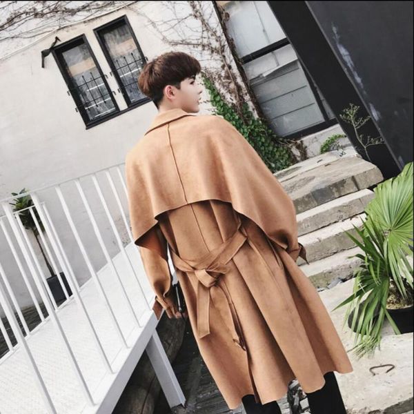 Hommes Trench Coats 2021 Printemps Hommes Gentleman Manteau Version Coréenne Du Long Lâche Jeune Solide Couleur Vêtements De Mode
