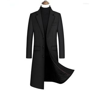 Abrigos de trinchera para hombres 2022 Otoño e invierno Moda Boutique Casual Business Color Sólido Abrigo de lana Espesar Chaqueta larga cálida Viol22