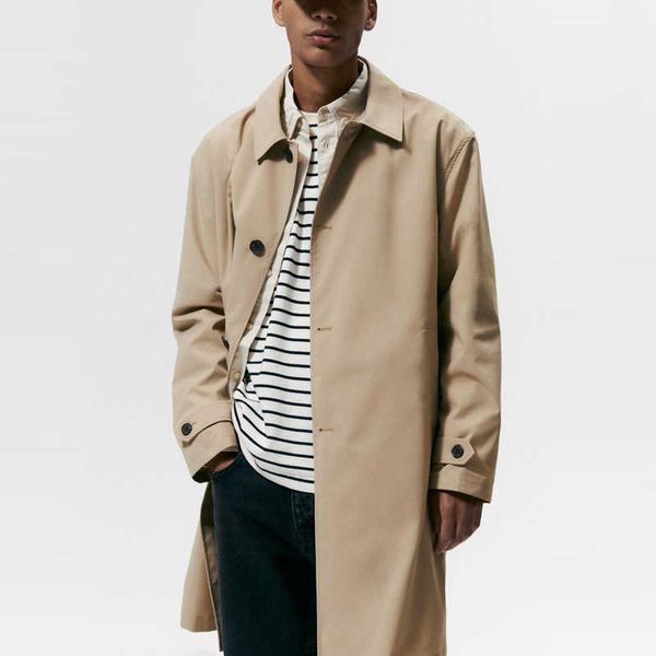 Trench Coats 2022Spring Automne Men Men Fashion Technical Tissu de la longueur Mid-Long Trench Coat Simple KaKi Tabillons à côte imperméable Orwear T221102