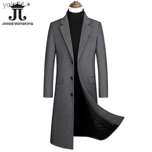 Trenchs pour hommes 2023 Automne et hiver Boutique Laine Noir Gris Classique Couleur unie Épais Chaud Extra Long Laine Trench Coat JacketL231123