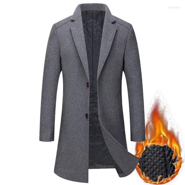 Trenchs pour hommes 2023 automne et hiver Boutique laine noir gris classique couleur unie épais chaud Extra Long laine manteau mâle veste