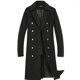 Gabardina para hombre, otoño 2023, abrigo de lana grueso medio largo, moda coreana, holgado, cálido, cortavientos, estilo doble botonadura