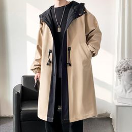 Trench Coats 2023 Coat Men Streetwear Long Veste Hip Hop Fashion Male Brillbreaker Spring Automne Automned Hooded Femmes