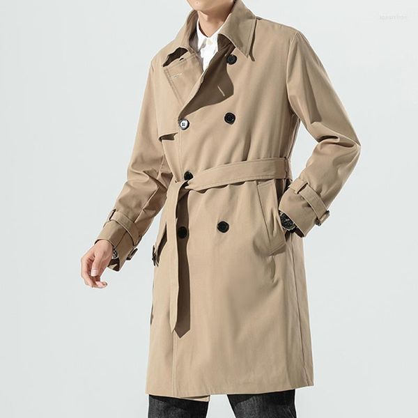 Hommes Trench Coats 2023 Angleterre Style Veste À Double Boutonnage Hommes D'affaires Décontracté Lâche Longue Section Coupe-Vent Pour Manteau M-4XL