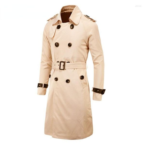 Hommes Trench Coats 2023 Mode Casual Printemps Et Automne Vêtements Boutique Européen Américain Long Slim Double Boutonnage Style Manteau