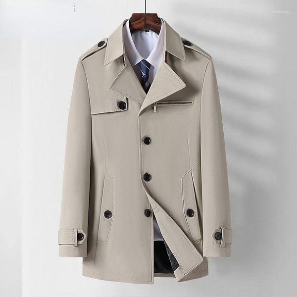 Gabardina para hombre, moda 2023, abrigo ajustado liso para hombre, chaqueta larga de estilo inglés, abrigo, ropa clásica de un solo pecho Q49