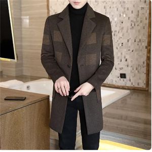 Trench Coats voor heren 2023 Hoogwaardige merk Business Casual Wool Wind Breakher Men Slim Mid-Length Plaid Suit kraag wollen jas mannelijk jas