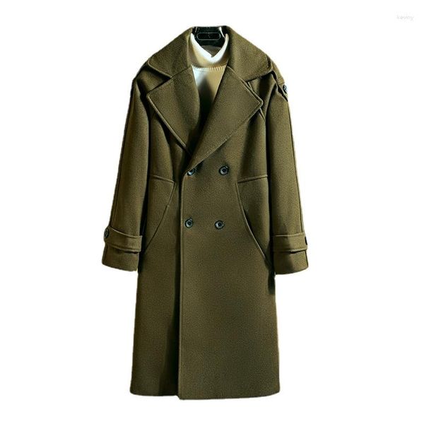 Trenchs pour hommes 2023 japonais Hong Kong Style Original britannique mode décontracté tout Double boutonnage laine longueur moyenne manteau