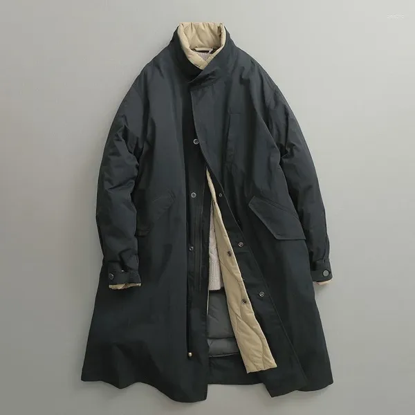 Gabardinas para hombres 2023 Estilo japonés Hombres Abrigo Retro Stand Collar Largo Algodón Acolchado Parkas Invierno Abrigo suelto Cortavientos Ropa masculina