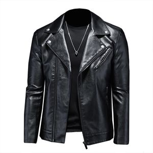Trench Coats voor heren 2023 Rapel Multipocket Leather Trendy motorfietsjas jas Brits eenvoudige rits slanke casual mannelijke kleding 230822