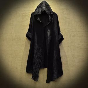 Herengeulcoats 2023 linnen mantel dunne gotische lange jas vreemde dingen mysterieuze stofcoat vest voor lente zomerse jas 230413