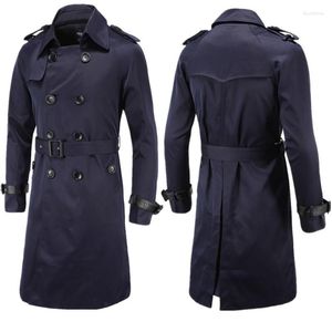 Trench-coat pour hommes, pardessus coupe-vent long avec ceinture, caban à double boutonnage, printemps-automne, 2023