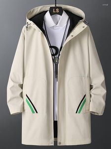 Heren Trench Coats 2023 Spring herenjas streetwear mode gestreepte capuchon windbreaker mannen lange casual jassen 8xl