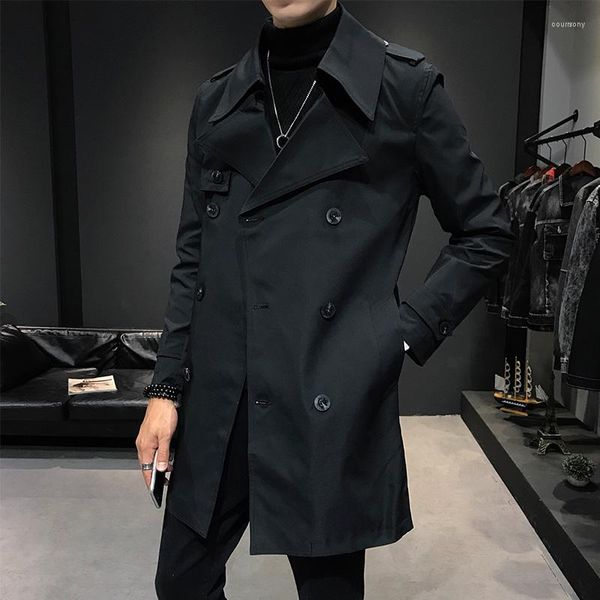 Hommes Trench Coats 2023 Printemps Top Qualité Manteau Hommes Slim Fit À Double Boutonnage Pardessus Hommes Trenchcoat Coréen Solide Long Coupe-Vent Affaires