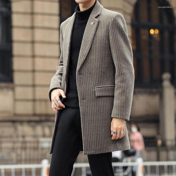 Gabardina para hombre 2023 terciopelo de visón a rayas abrigos de invierno elegantes para hombre cálido Inglaterra Caballero terciopelo chaquetas largas sociales para hombres