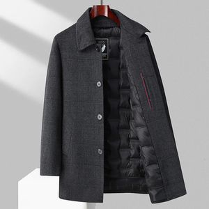 Trenchs d'hommes 2023 Hiver Hommes Élégant Cachemire Laine Mélange Manteau De Base Noir Gris Plaid Overcoat Avec Épaissir Matelassé Doublure Détachable Porter 231023