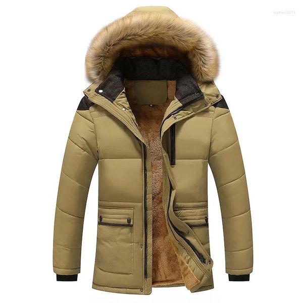 Trenchs d'hommes 2023 Hiver Chaud Épais Polaire Manteau Coupe-Vent À Capuche Col De Fourrure Veste Vêtements Rembourrés De Coton Automne Mode Casual