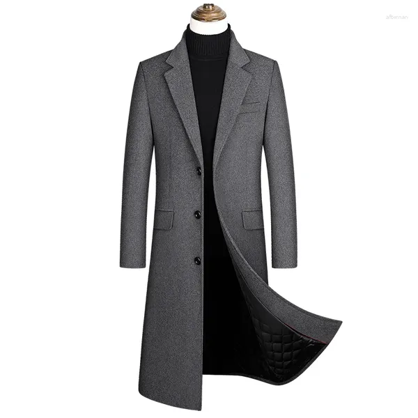 Trenchs de hommes 2024 Automne et hiver Boutique Laine Noir Gris Classique Couleur Solide Épais Chaud Extra Long Manteau De Laine Veste Mâle