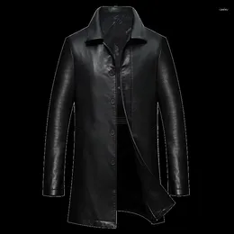 Heren Trench Coats 2024 Autumn Winter Men The Long Leather knappe high-end sfeer Business Casual Rapel met fluweel